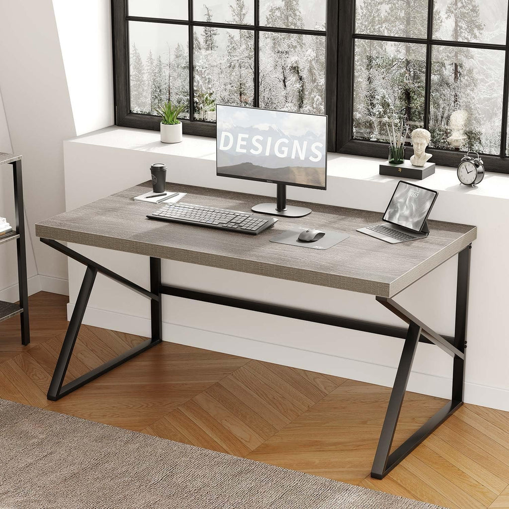 Gray Industrial Computer Desk for Home Office and Gaming