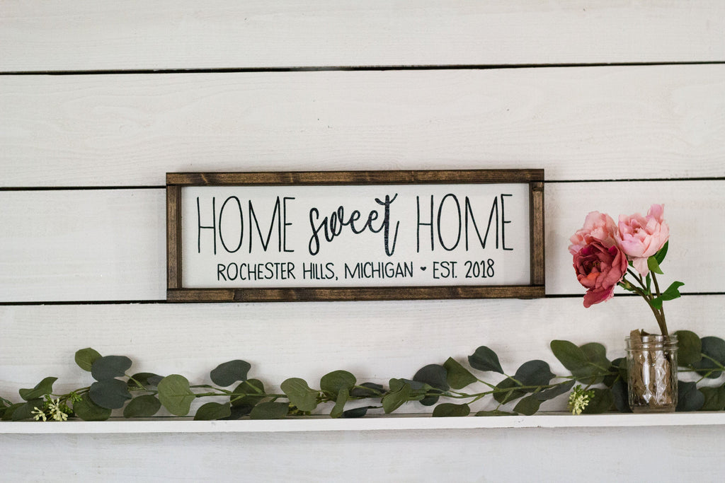 Home Sweet Home Sign with Location and Established Year - City, State Sign